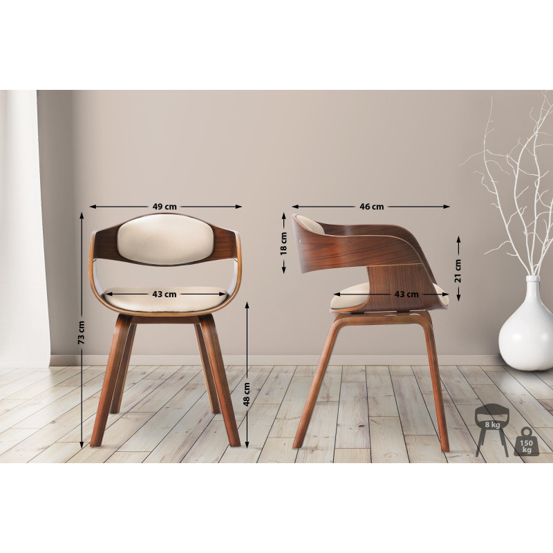 Conjunto de 2 cadeiras Kingston, couro sintético, nogueira/creme