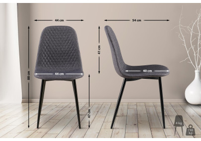 Ensemble de 4 chaises Giverny, tissu gris foncé