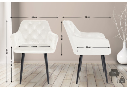 Sedia da pranzo Stanley, velluto, crema