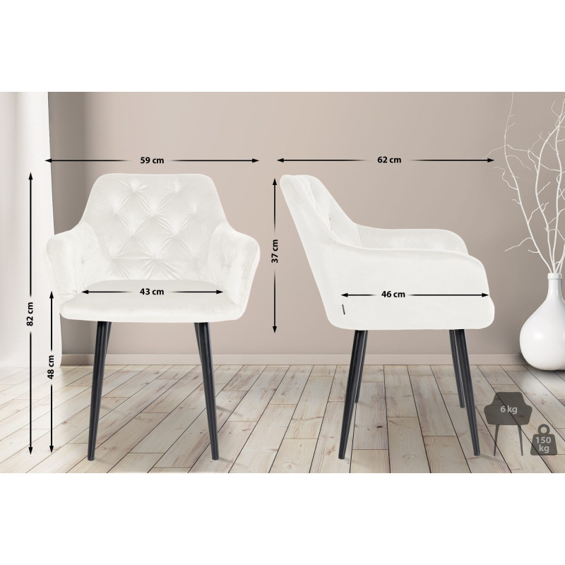 Sedia da pranzo Stanley, velluto, crema