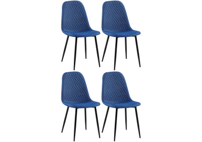 Ensemble de 4 chaises Giverny, tissu, bleu