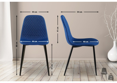 Ensemble de 4 chaises Giverny, tissu, bleu