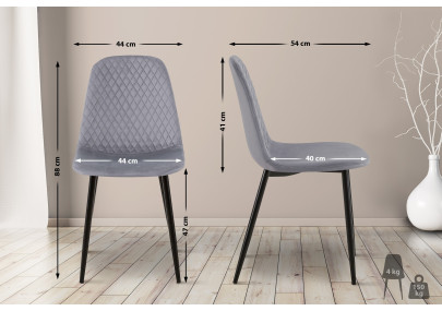 Ensemble de 4 chaises Giverny en velours gris