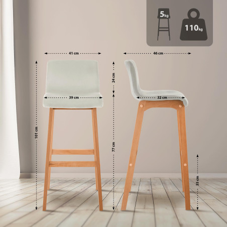 Tabouret de bar Hoover en velours Natura crème