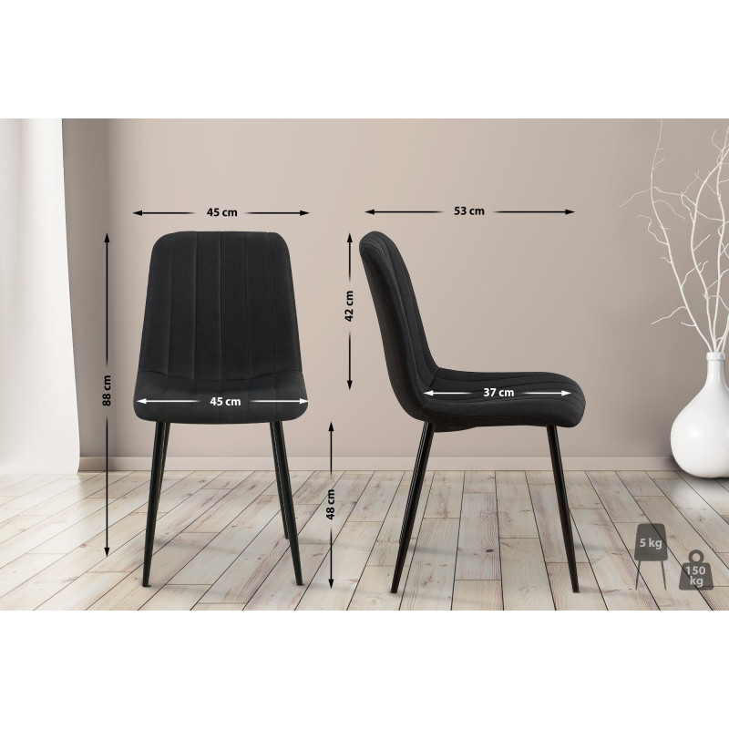 Conjunto de 4 sillas Dijon, tela negra