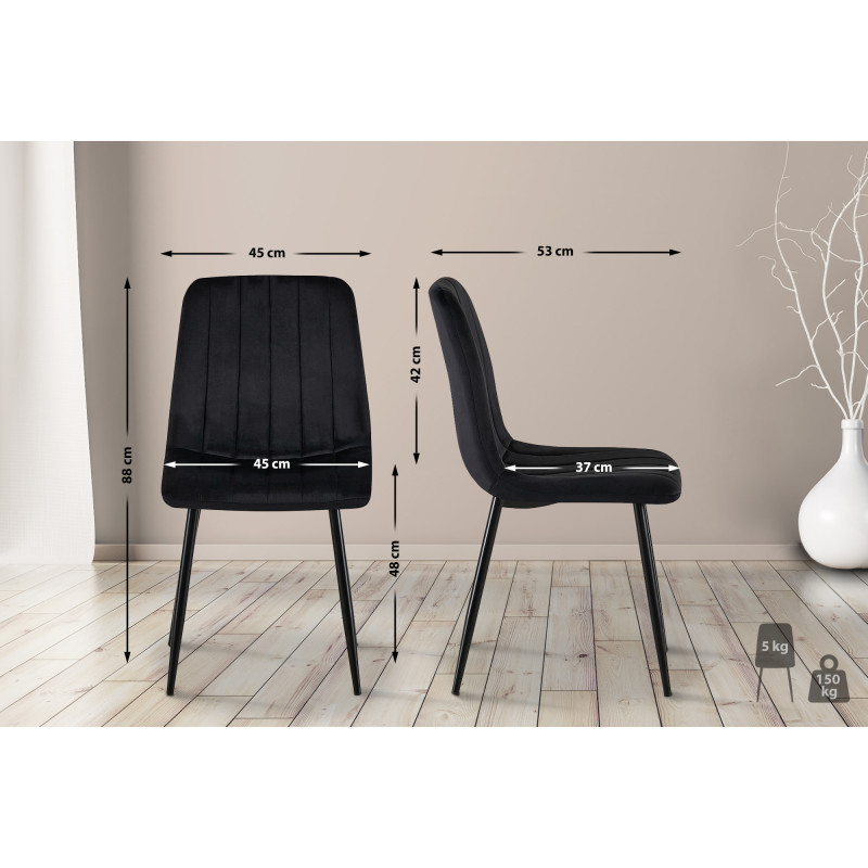 Conjunto de 4 sillones Dijon en terciopelo negro