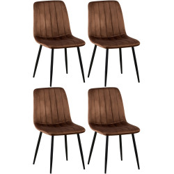 Ensemble de 4 chaises Dijon en velours marron