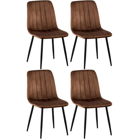 Ensemble de 4 chaises Dijon en velours marron