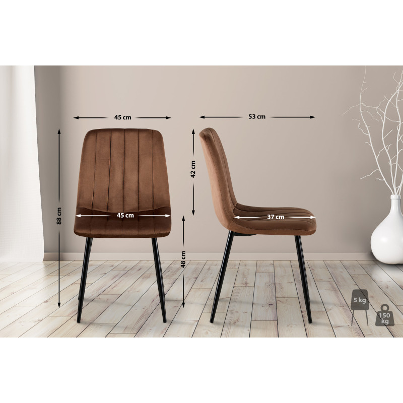 Ensemble de 4 chaises Dijon en velours marron