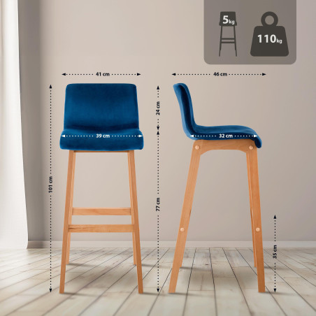 Tabouret de bar en velours Hoover, bleu Natura