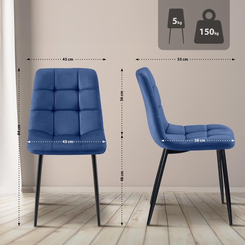 Ensemble de 4 chaises de salle à manger bleu Antibes