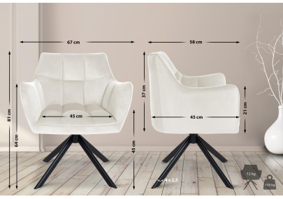 Chaise de salle à manger suspendue, velours, noir et crème