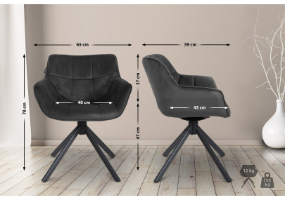 Fauteuil Westport, velours, gris foncé