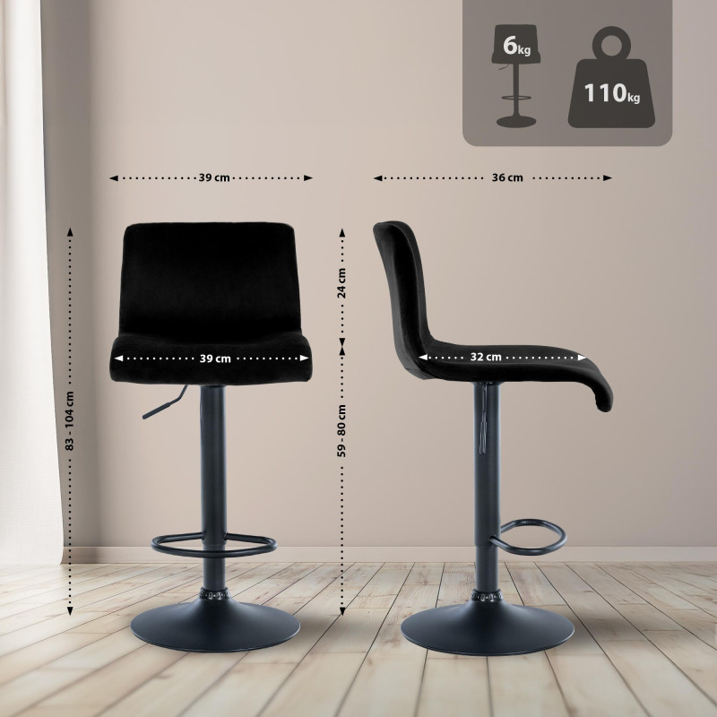 Tabouret de bar en velours Hoover B noir