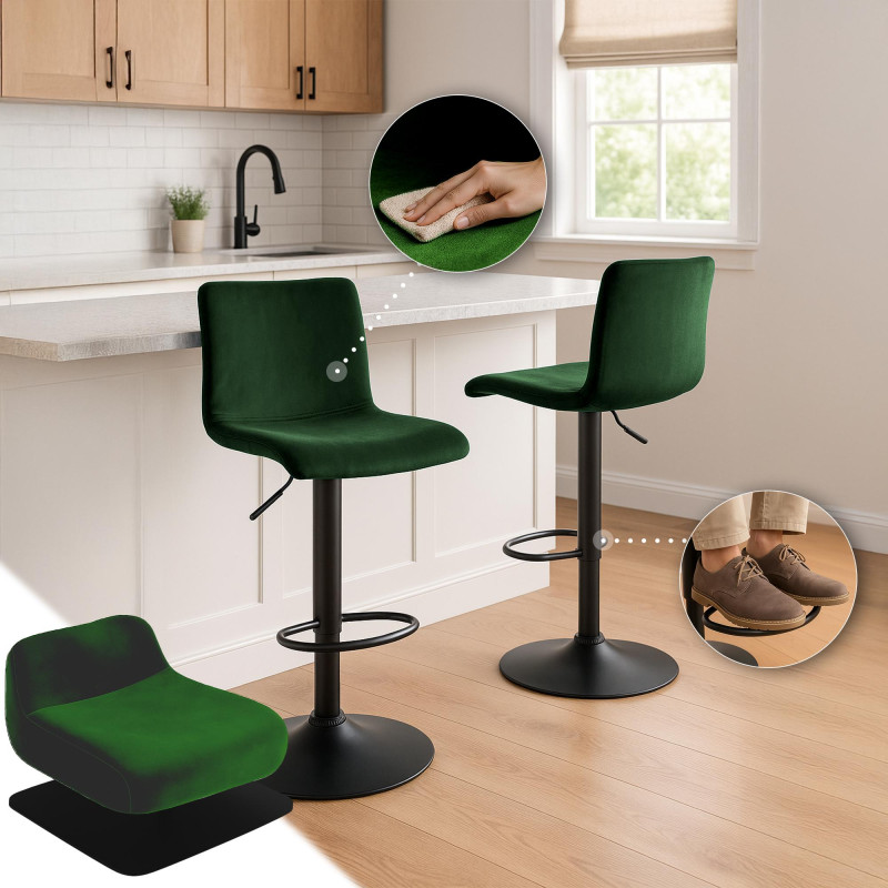 Tabouret de bar en velours Hoover, vert