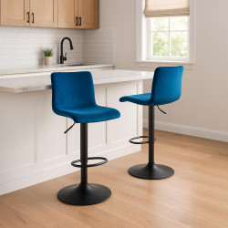Tabouret de bar en velours Hoover B bleu