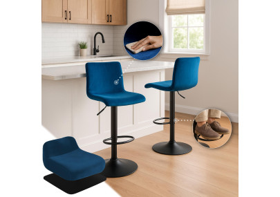 Tabouret de bar Hoover velours B bleu
