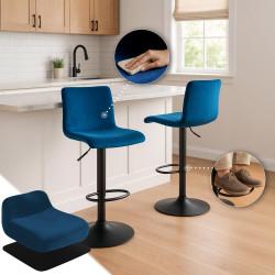Tabouret de bar en velours Hoover B bleu