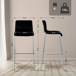 Tabouret de bar Hoover en velours, 4 pieds chromés noir