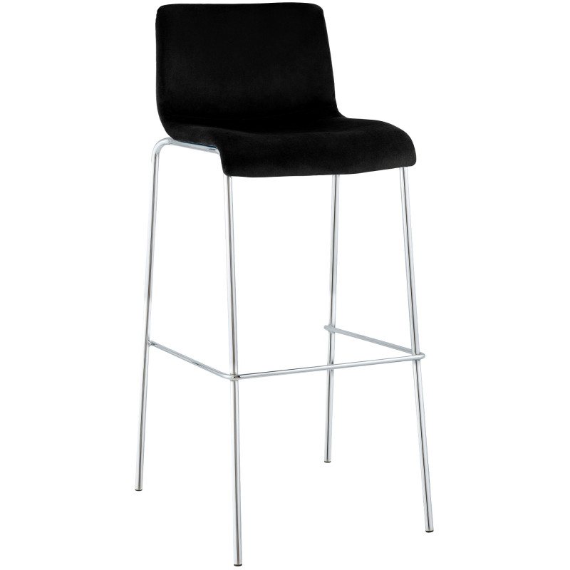 Tabouret de bar Hoover en velours, 4 pieds chromés noir