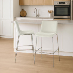 Tabouret de bar Hoover en velours, 4 pieds, chromé, crème
