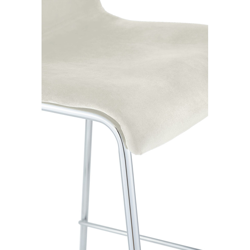 Tabouret de bar Hoover en velours, 4 pieds chromés crème