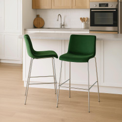 Sgabello Hover Velluto Base a Quattro Gambe Cromata verde