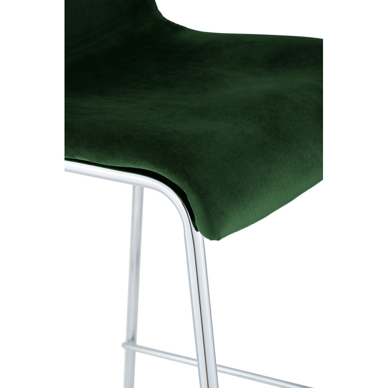 Tabouret de bar Hoover en velours, 4 pieds, vert chromé
