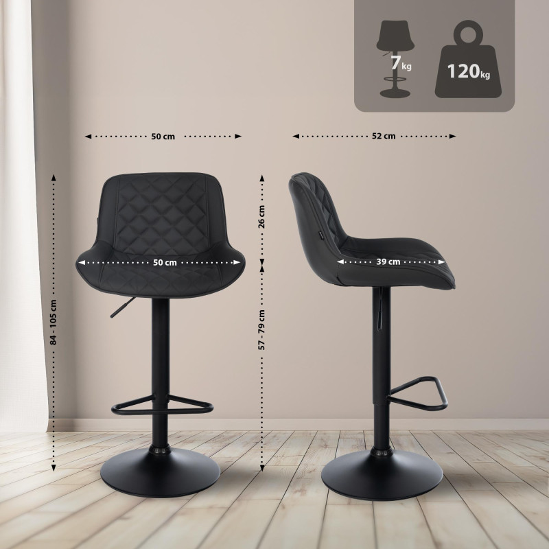 Lot de 2 tabourets de bar Kasson, similicuir, noir