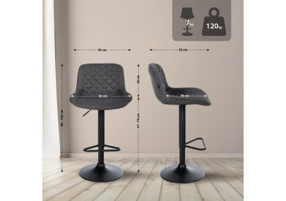 Lot de 2 tabourets de bar Kasson, tissu, noir