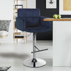 Ensemble de 2 tabourets de bar Los Angeles en velours chromé bleu