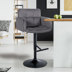 Ensemble de 2 tabourets de bar Los Angeles en velours noir gris foncé