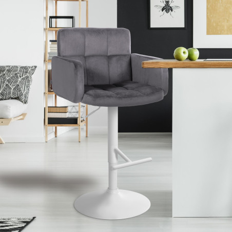 Ensemble de 2 tabourets de bar Los Angeles en velours blanc gris foncé