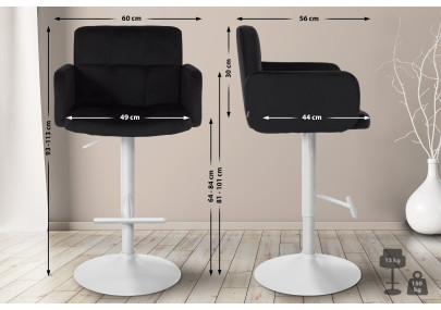 Lot de 2 tabourets de bar Los Angeles velours blanc noir