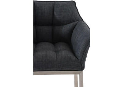 Tabouret de bar Damaso E, tissu, piètement à 4 pieds, gris foncé