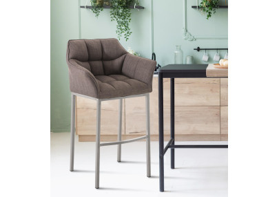 Tabouret de bar Damaso E, tissu, piètement à 4 pieds, gris