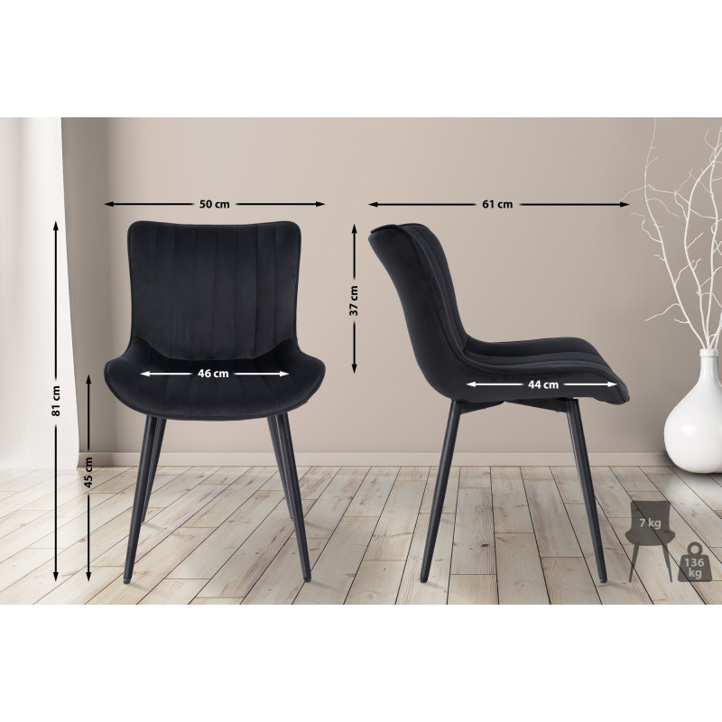 Fauteuil Largo, velours, noir