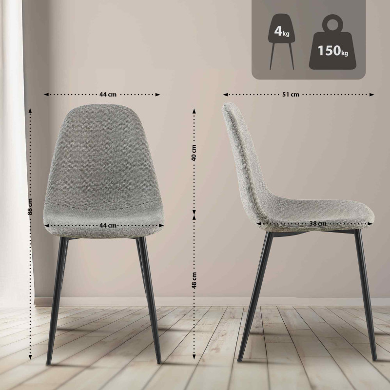 Cadeira de jantar Napier, tecido cinza claro