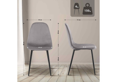 Sedia da pranzo Napier, velluto grigio