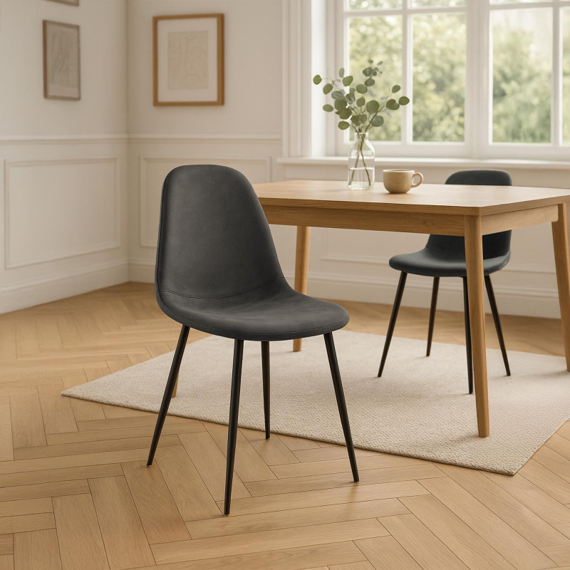 Cadeira de Jantar Napier Vintage, Couro Sintético Preto