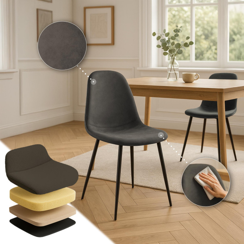 Cadeira de Jantar Napier Vintage, Couro Sintético Preto