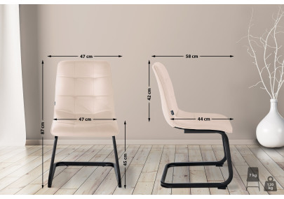 Silla de comedor Vermont, terciopelo, crema