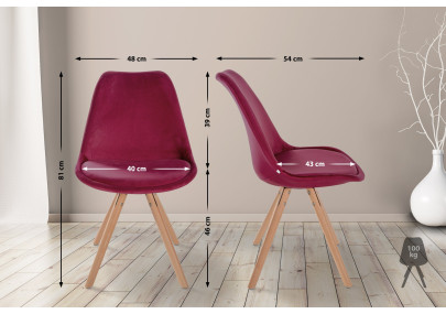 Fauteuil Sofia, velours, rond, bordeaux