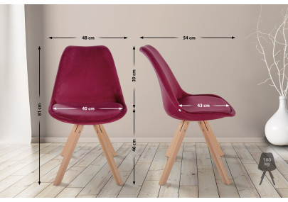 Fauteuil Sofia, velours, carré, bordeaux