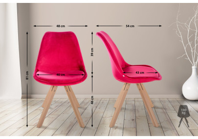 Fauteuil Sofia, velours, carré, rouge