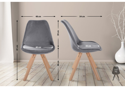 Fauteuil Sofia, en velours, carré, gris