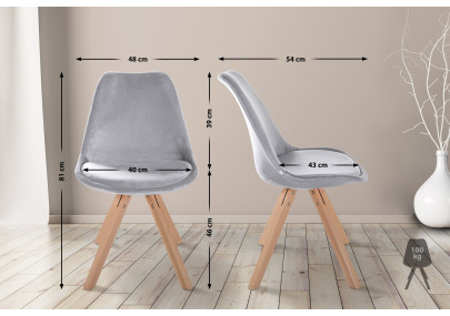 Fauteuil Sofia, velours, carré, gris clair