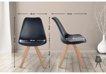 Fauteuil Sofia, similicuir, carré, noir