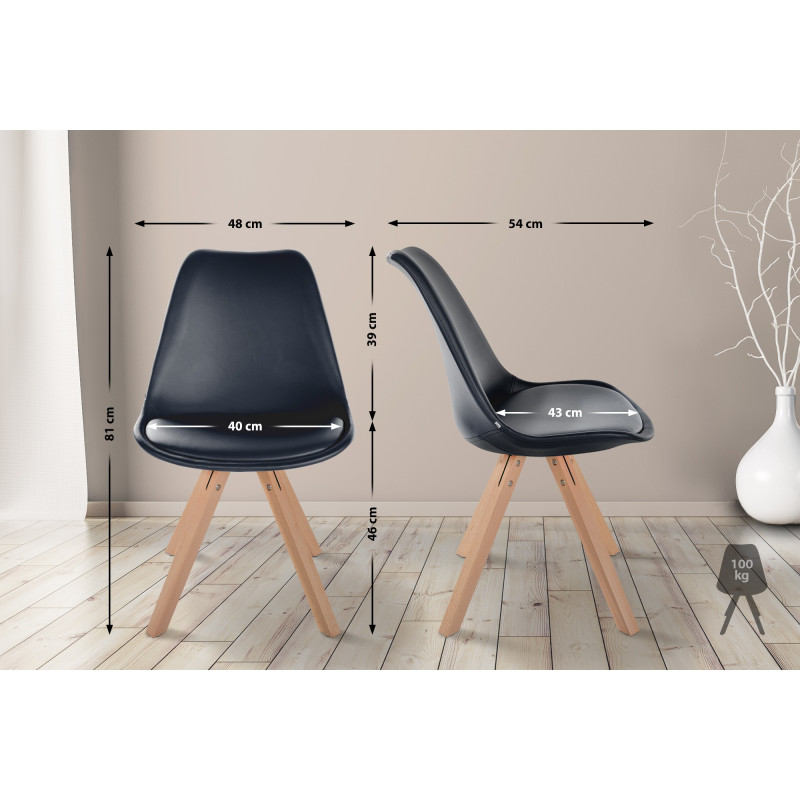 Fauteuil Sofia, similicuir, carré, noir