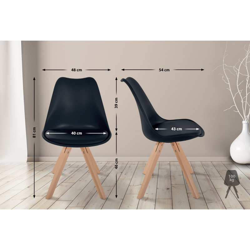 Cadeira Sofia, em plástico, quadrada, preta